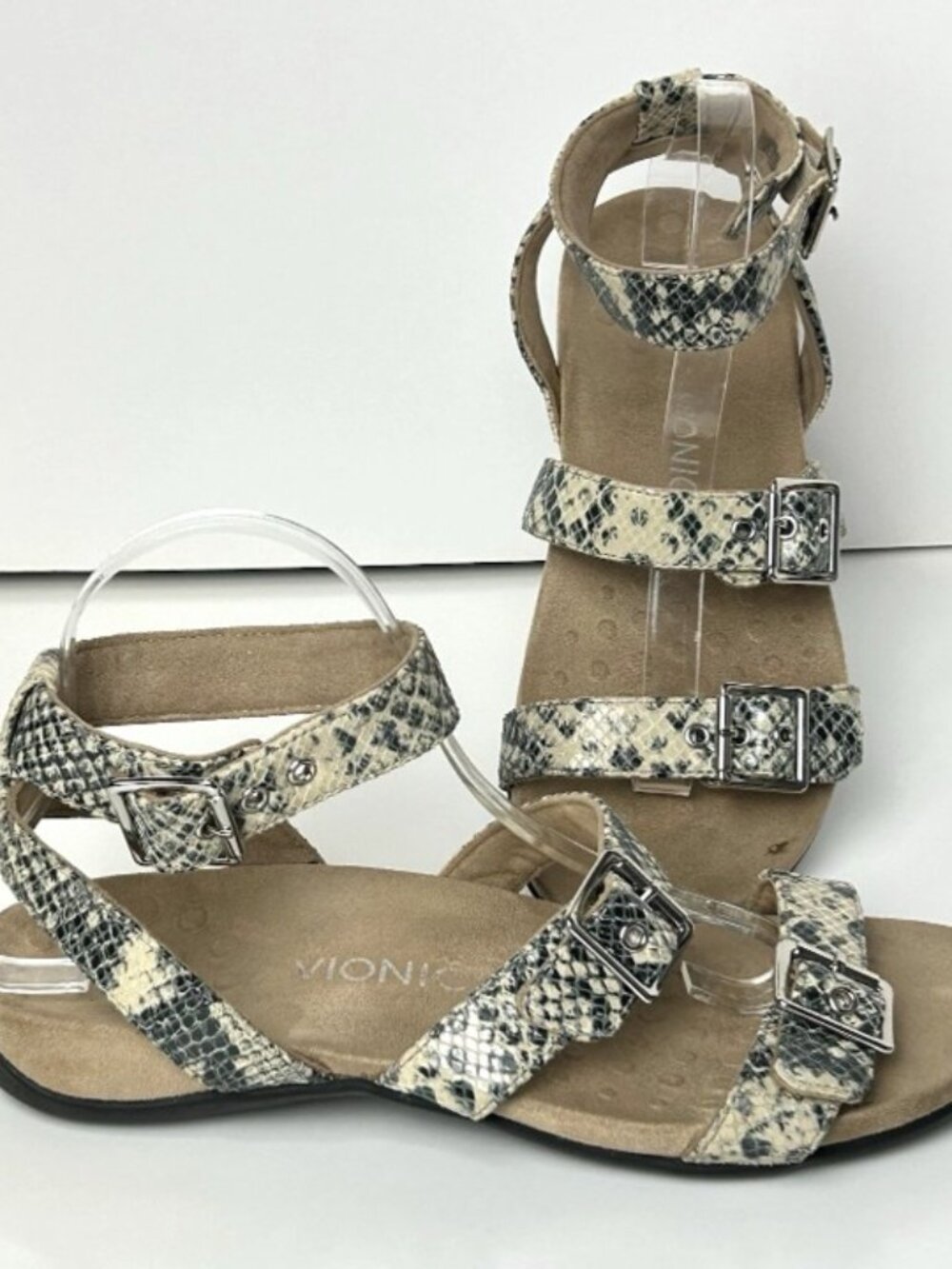 Vionic Orthaheel Sahara Snake Skin Print Ankle Strap Gladiator Sandals Sz 10